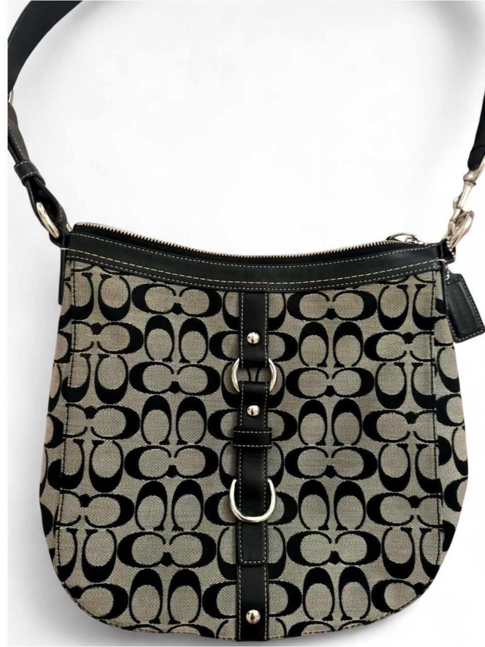 Coach Vintage Black and Gray Monogram Signature Shoulder Bag